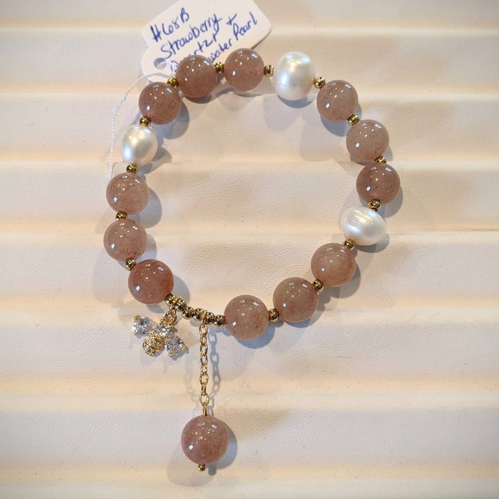 Strawberry Quartz & Freshwater Pearl Bracelet